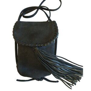 Hobo Int’l Black Nubuck Leather Dancer Small Crossbody Bag Tassel Fringe